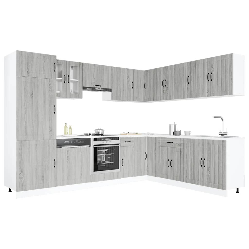 vidaXL 14-tlg. Küchenschrank-Set Lucca Grau Sonoma Holzwerkstoff