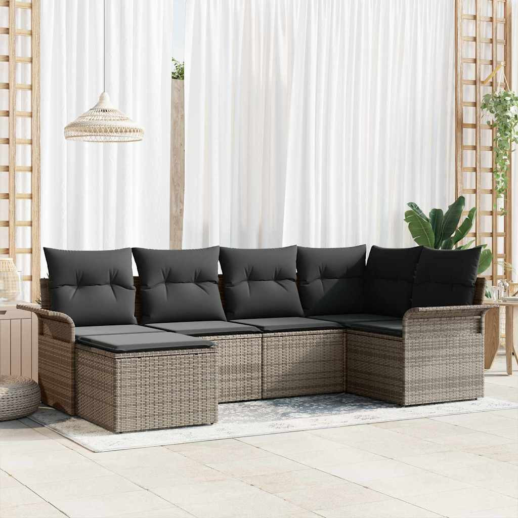 vidaXL Gartensofa-set mit Speicher 6 pcs Grau Poly-Rattan
