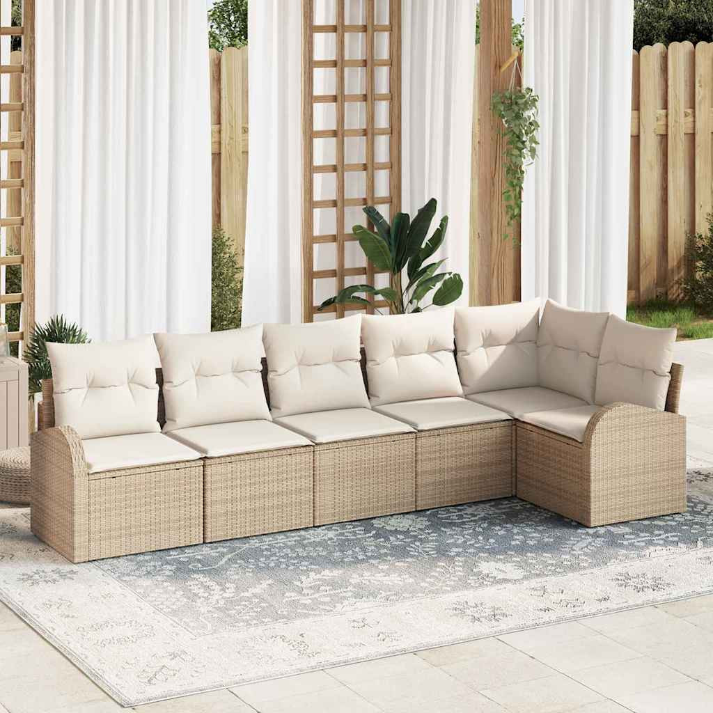 vidaXL Gartensofa-set mit Kissen 6 pcs Beige und Weiß Poly-Rattan