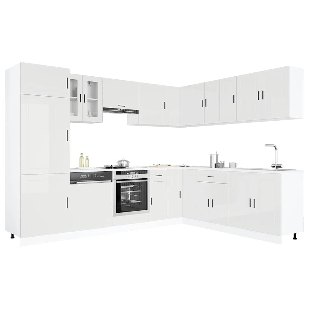vidaXL 14-tlg. Küchenschrank-Set Porto Hochglanz-Weiß Holzwerkstoff