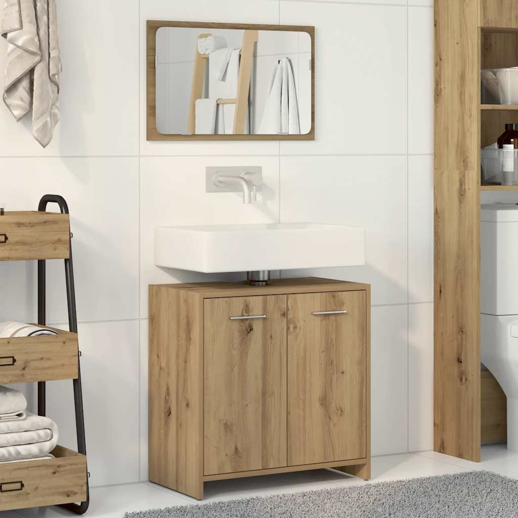 vidaXL Badschrank mit Spiegel Artisan-Eiche Holzwerkstoff
