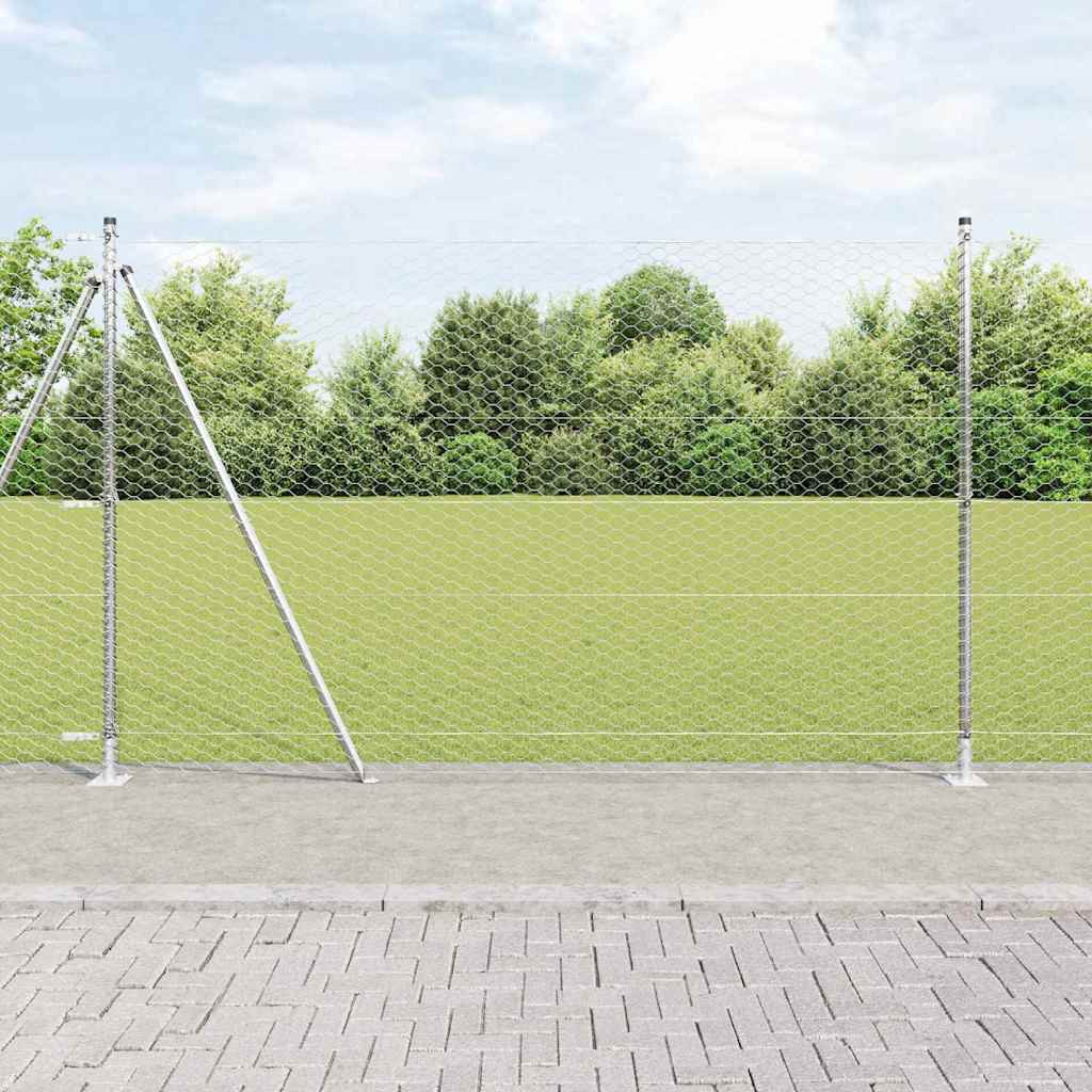vidaXL Sechseckzaun mit Betonsockel 50 x 1,4 m Verzinkter Stahl Silber
