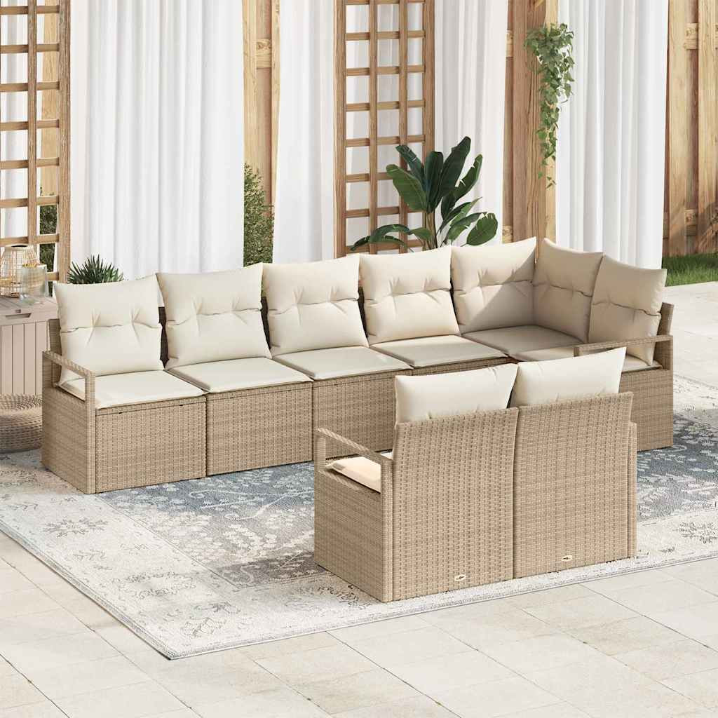 vidaXL Gartensofa-set mit Kissen 8 pcs Beige und Weiß Poly-Rattan