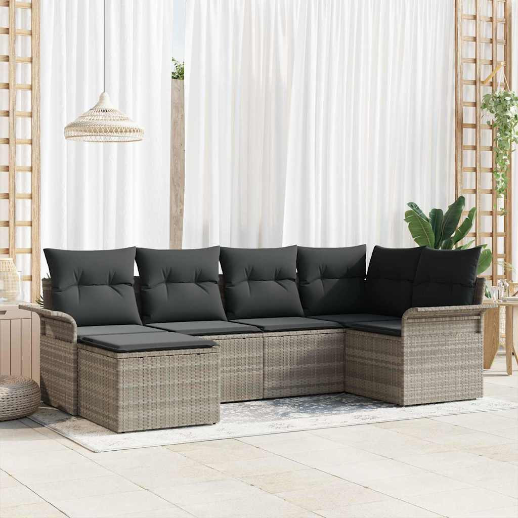 vidaXL Gartensofa-set mit Speicher 6 pcs Hellgrau Poly-Rattan