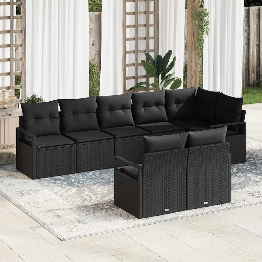 vidaXL Gartensofa-set mit Kissen 8 pcs Schwarz Poly-Rattan