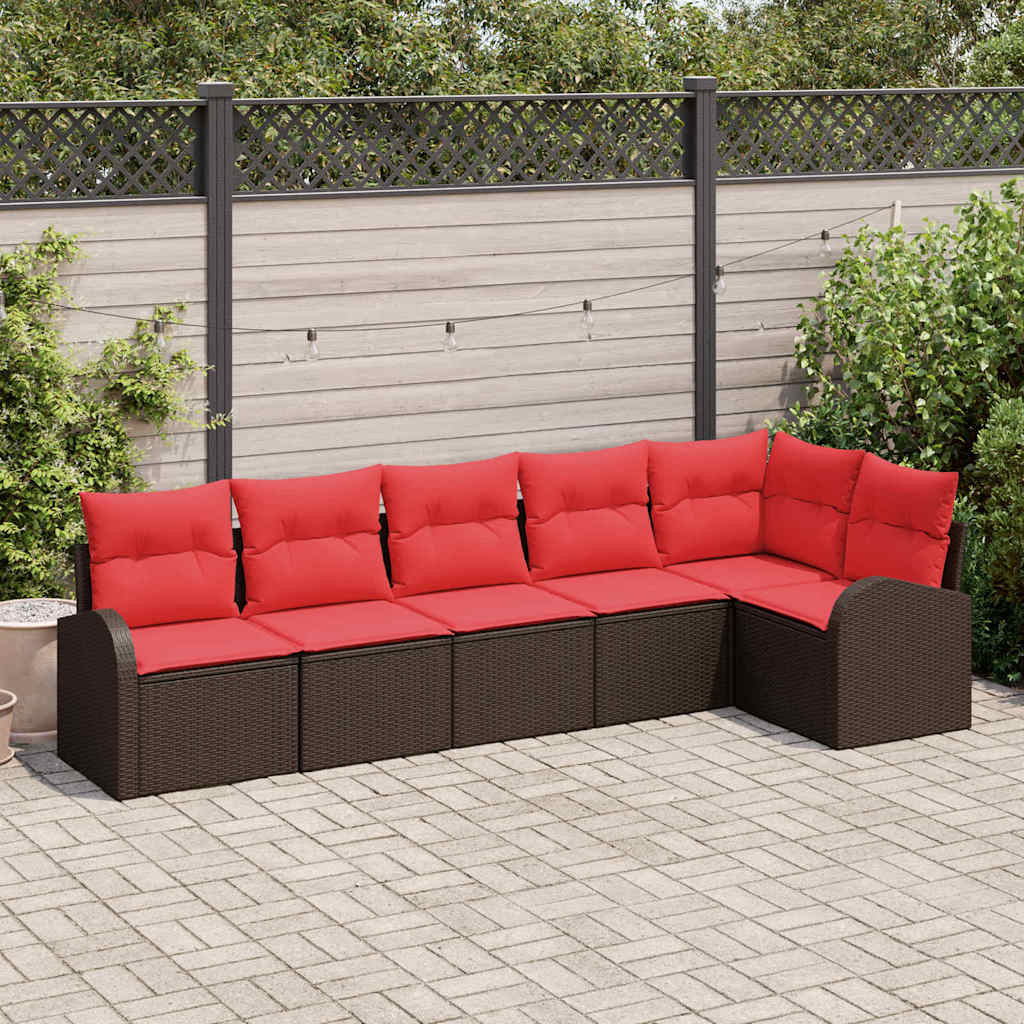 vidaXL Gartensofa-set mit Kissen 6 pcs Braun und Rot Poly-Rattan