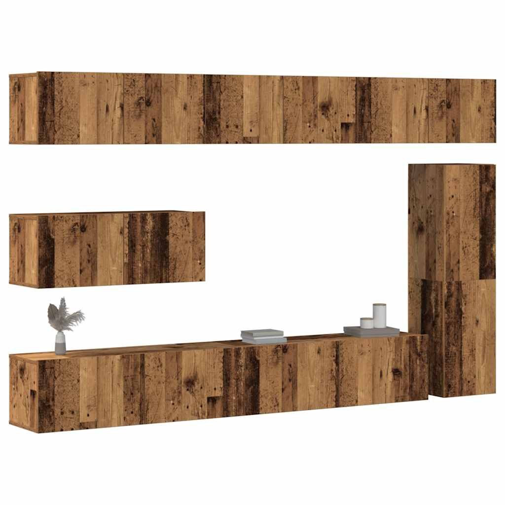 vidaXL 7-tlg. TV-Schrank-Set Wandmontage Altholz-Optik Holzwerkstoff