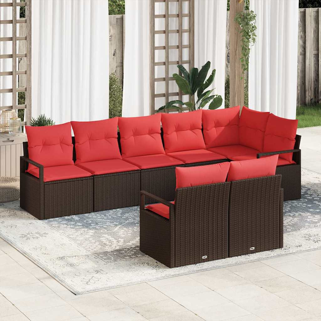 vidaXL Gartensofa-set mit Kissen 8 pcs Braun und Rot Poly-Rattan