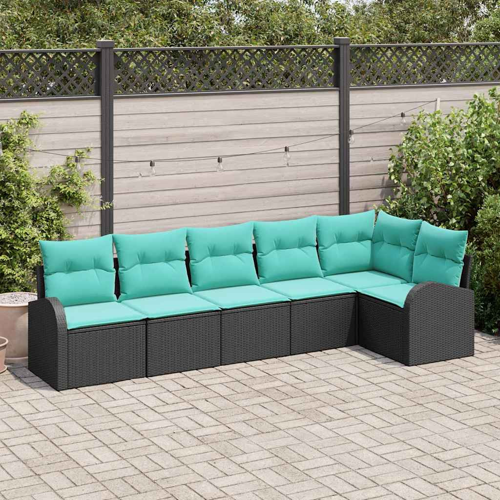 vidaXL Gartensofa-set mit Kissen 6 pcs Schwarz und Türkis Poly-Rattan