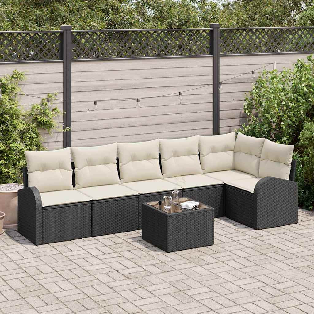 vidaXL Gartensofa-set mit Kissen 7 pcs Schwarz und Weiß Poly-Rattan