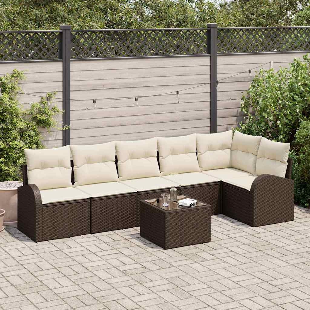 vidaXL Gartensofa-set mit Kissen 7 pcs Braun und Weiß Poly-Rattan
