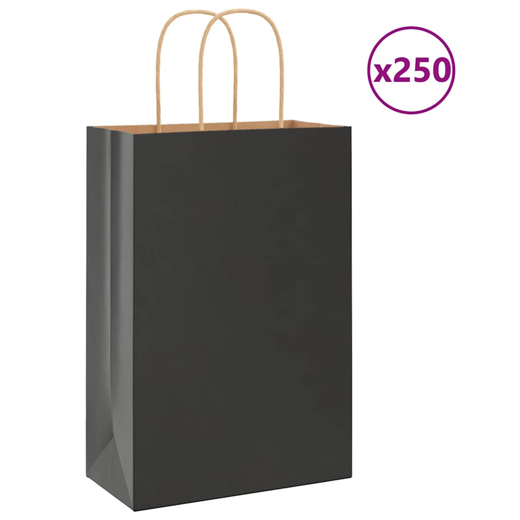 vidaXL Papiertragetaschen 250 Stk. mit Henkeln Schwarz 21x11x31 cm
