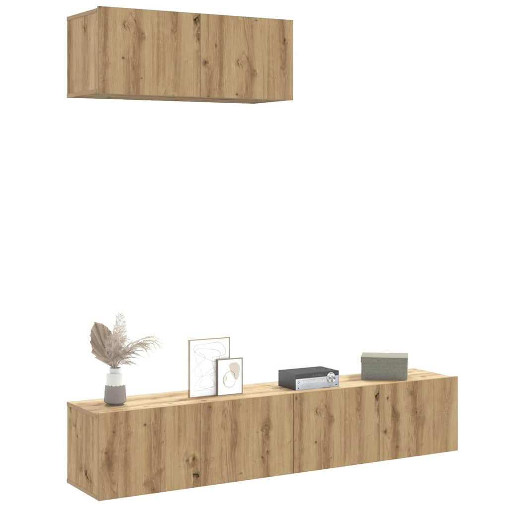 vidaXL 3-tlg. TV-Schrank-Set Wandmontage Artisan-Eiche Holzwerkstoff
