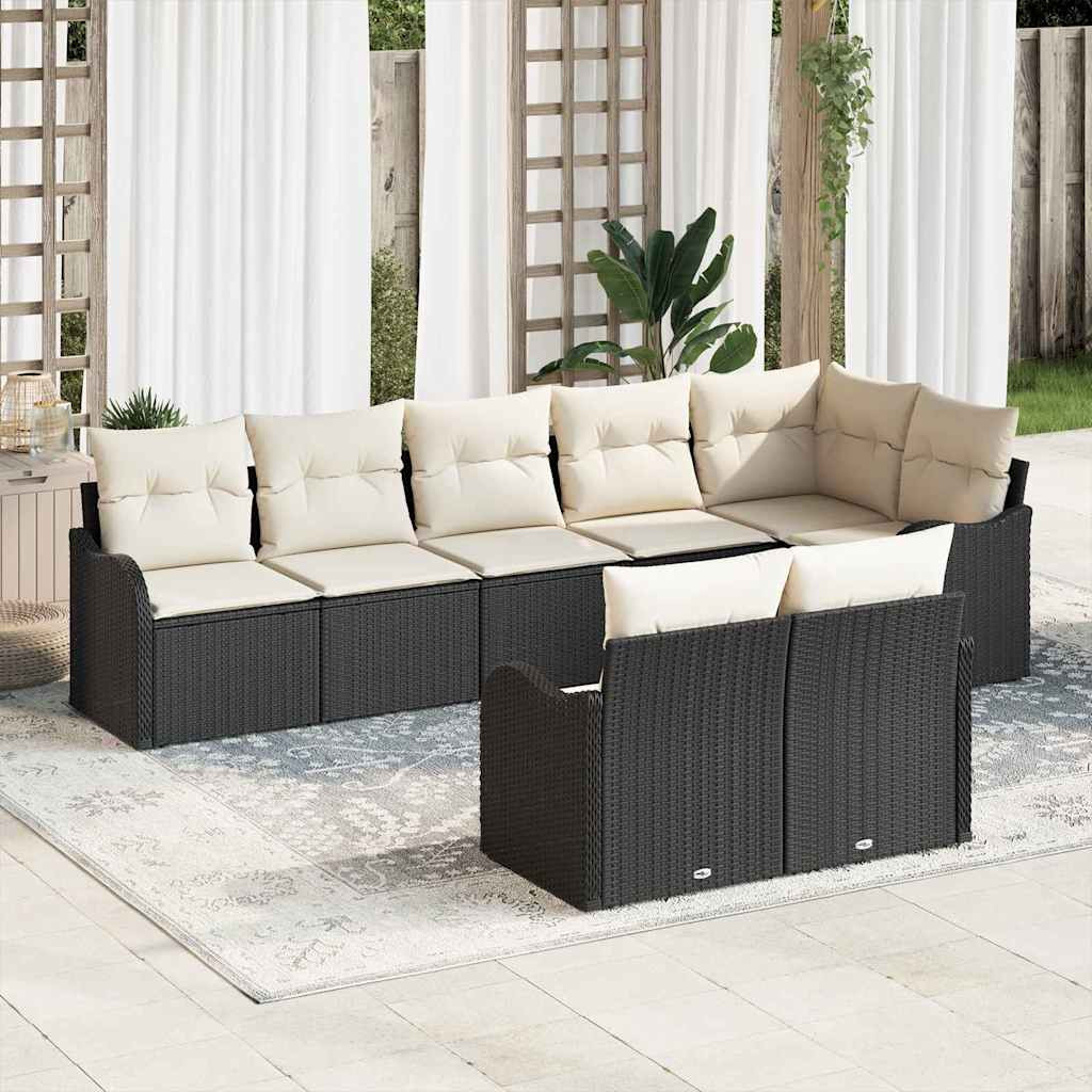 vidaXL Gartensofa-set mit Speicher 8 pcs Schwarz und Weiß Poly-Rattan