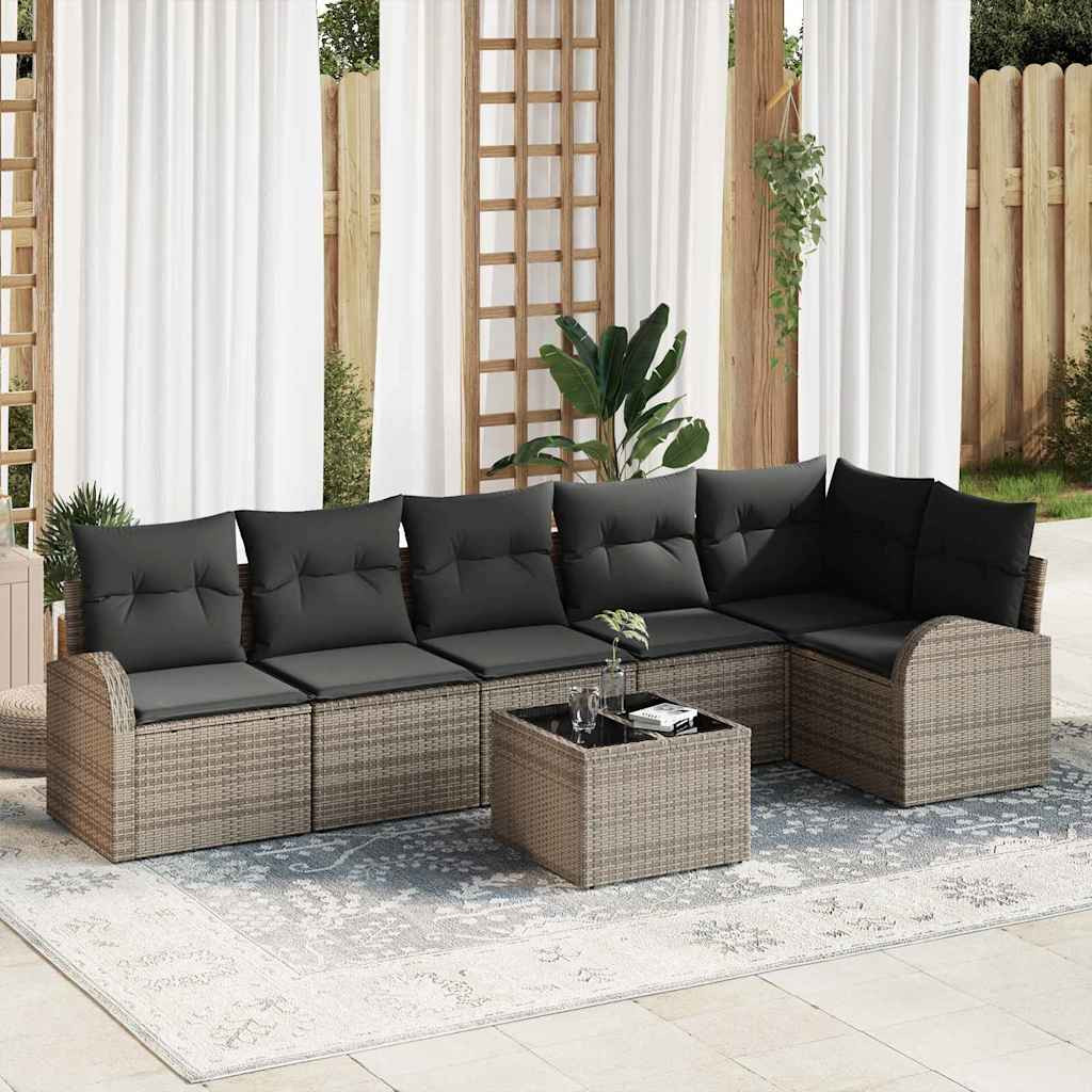 vidaXL Gartensofa-set mit Kissen mit Speicher 7 pcs Grau Poly-Rattan