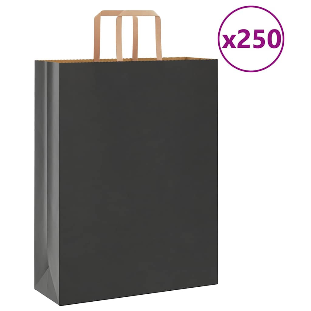 vidaXL Papiertragetaschen 250 Stk. mit Henkeln Schwarz 32x12x42 cm