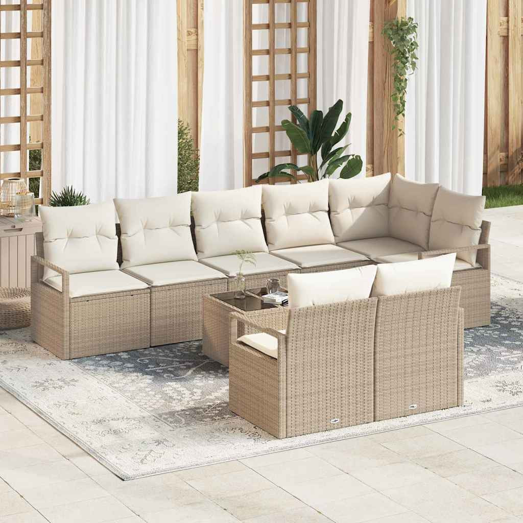 vidaXL Gartensofa-set mit Kissen 9 pcs Beige und Creme Poly-Rattan