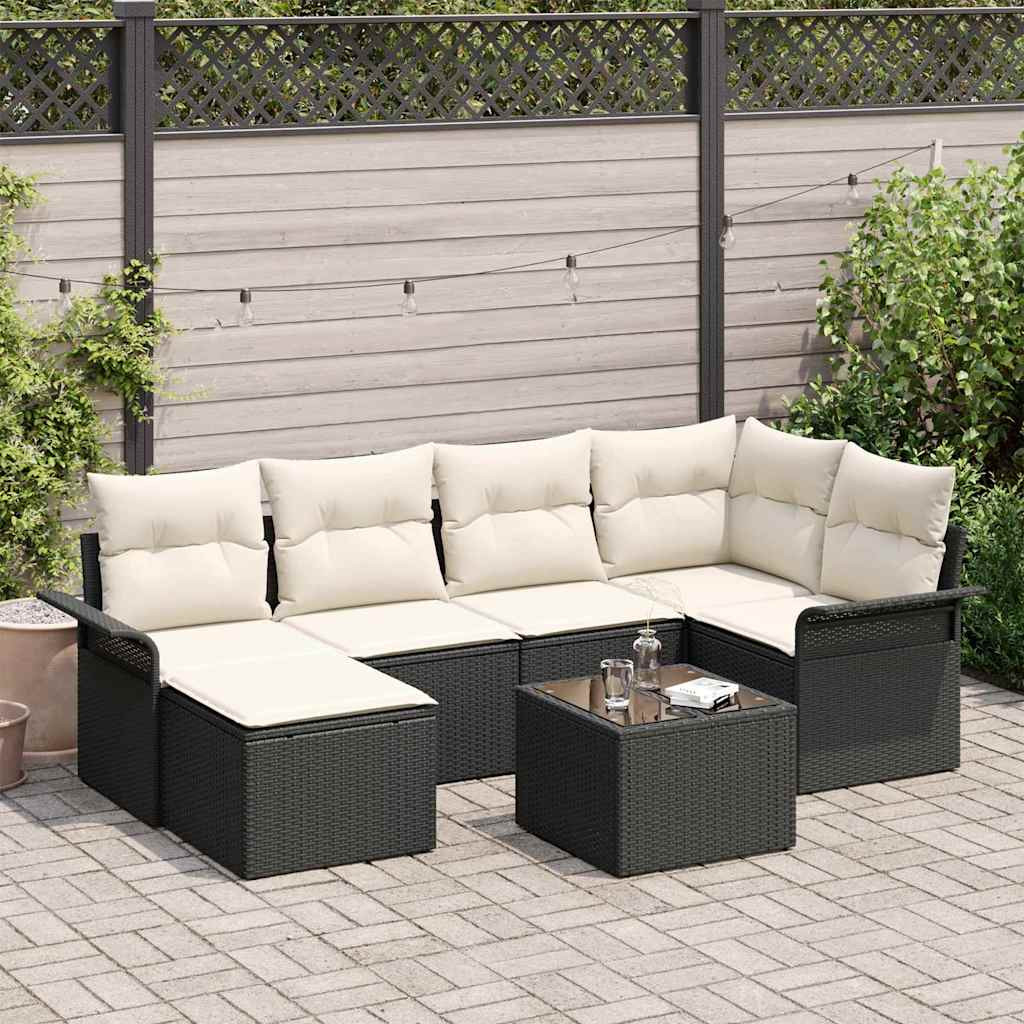 vidaXL Gartensofa-set mit Speicher 7 pcs Schwarz Poly-Rattan