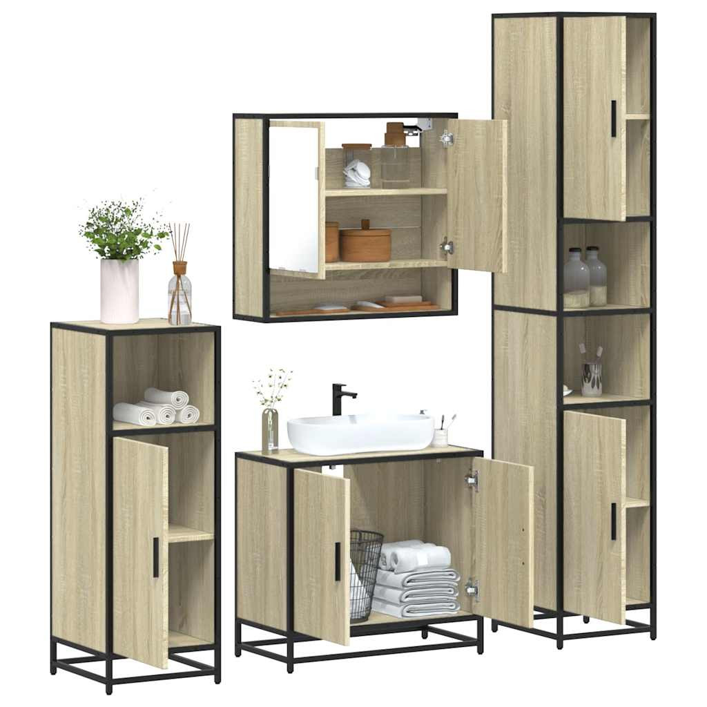 vidaXL 4-tlg. Badmöbel-Set Sonoma-Eiche Holzwerkstoff