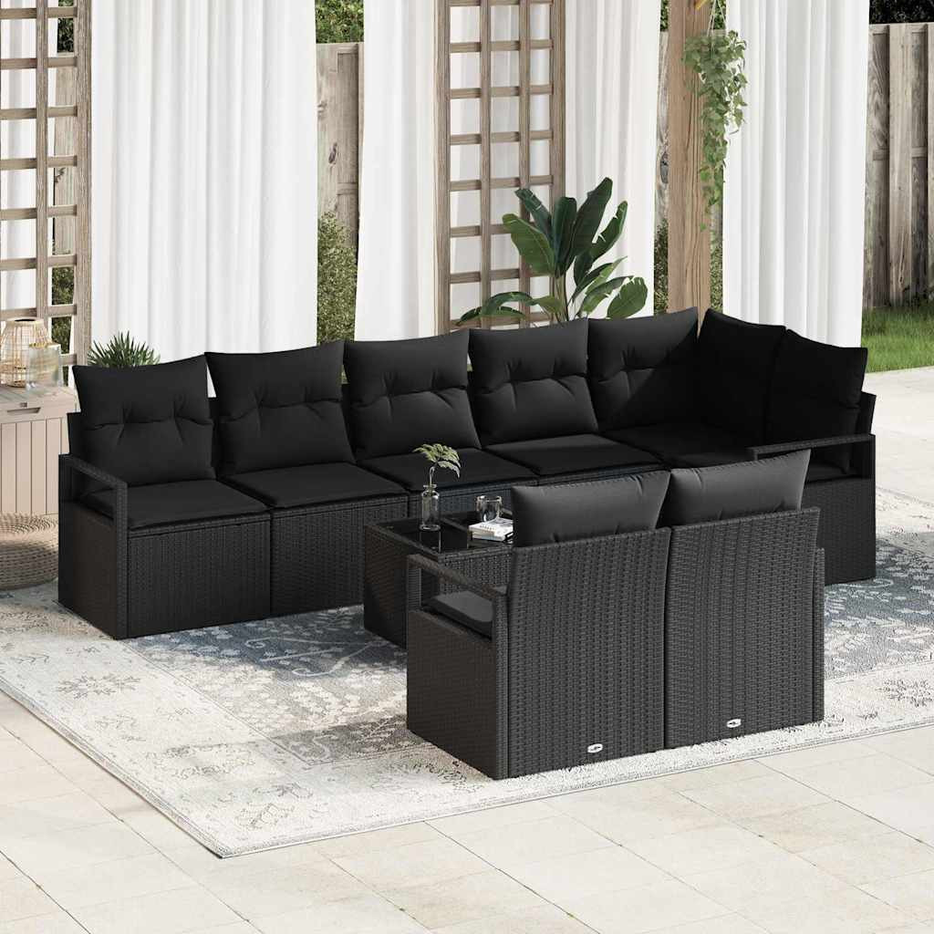 vidaXL Gartensofa-set mit Kissen 9 pcs Schwarz Poly-Rattan