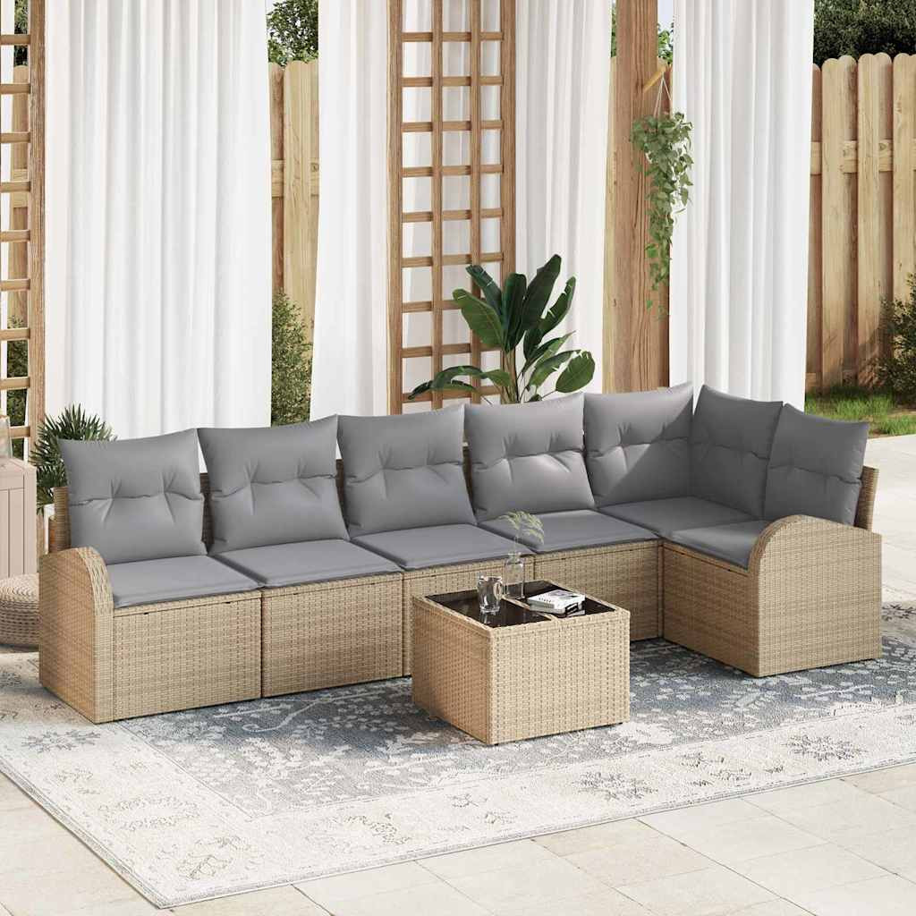 vidaXL Gartensofa-set mit Kissen 7 pcs Beige und hellgrau Poly-Rattan