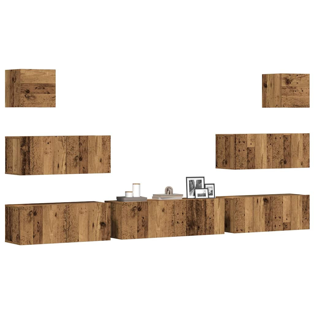 vidaXL 7-tlg. TV-Schrank-Set Wandmontage Altholz-Optik Holzwerkstoff
