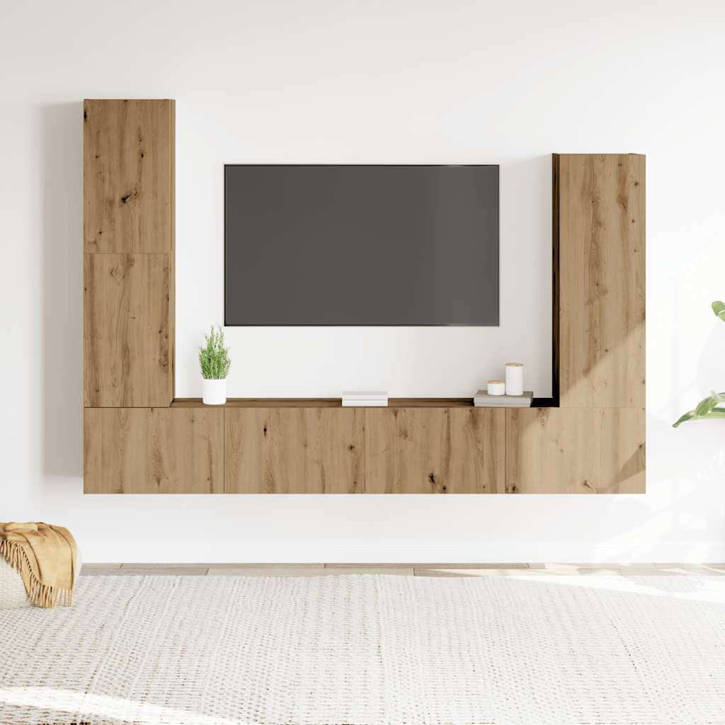 vidaXL 4-tlg. TV-Schrank-Set Wandmontage Artisan-Eiche Holzwerkstoff