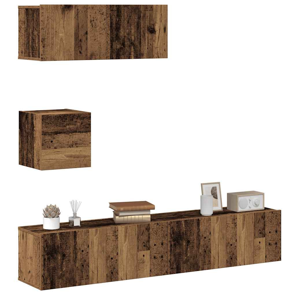 vidaXL 4-tlg. TV-Schrank-Set Wandmontage Altholz-Optik Holzwerkstoff