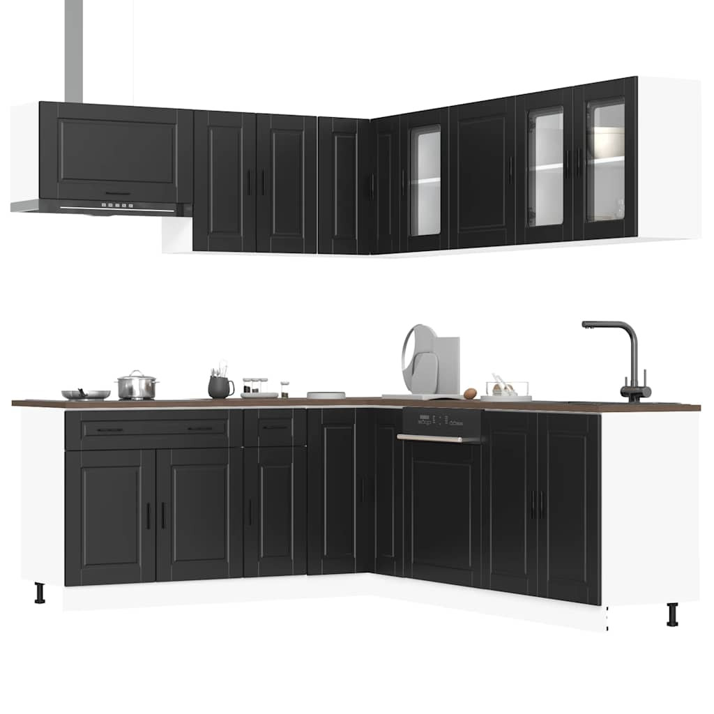 vidaXL 11-tlg. Küchenschrank-Set Porto Schwarz Holzwerkstoff