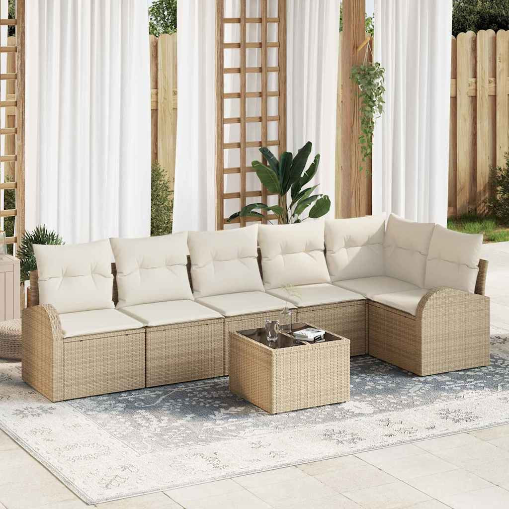 vidaXL Gartensofa-set mit Kissen 7 pcs Beige und Weiß Poly-Rattan
