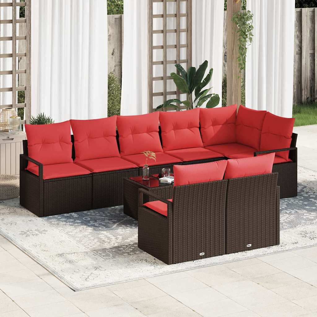 vidaXL Gartensofa-set mit Kissen 9 pcs Braun und Rot Poly-Rattan