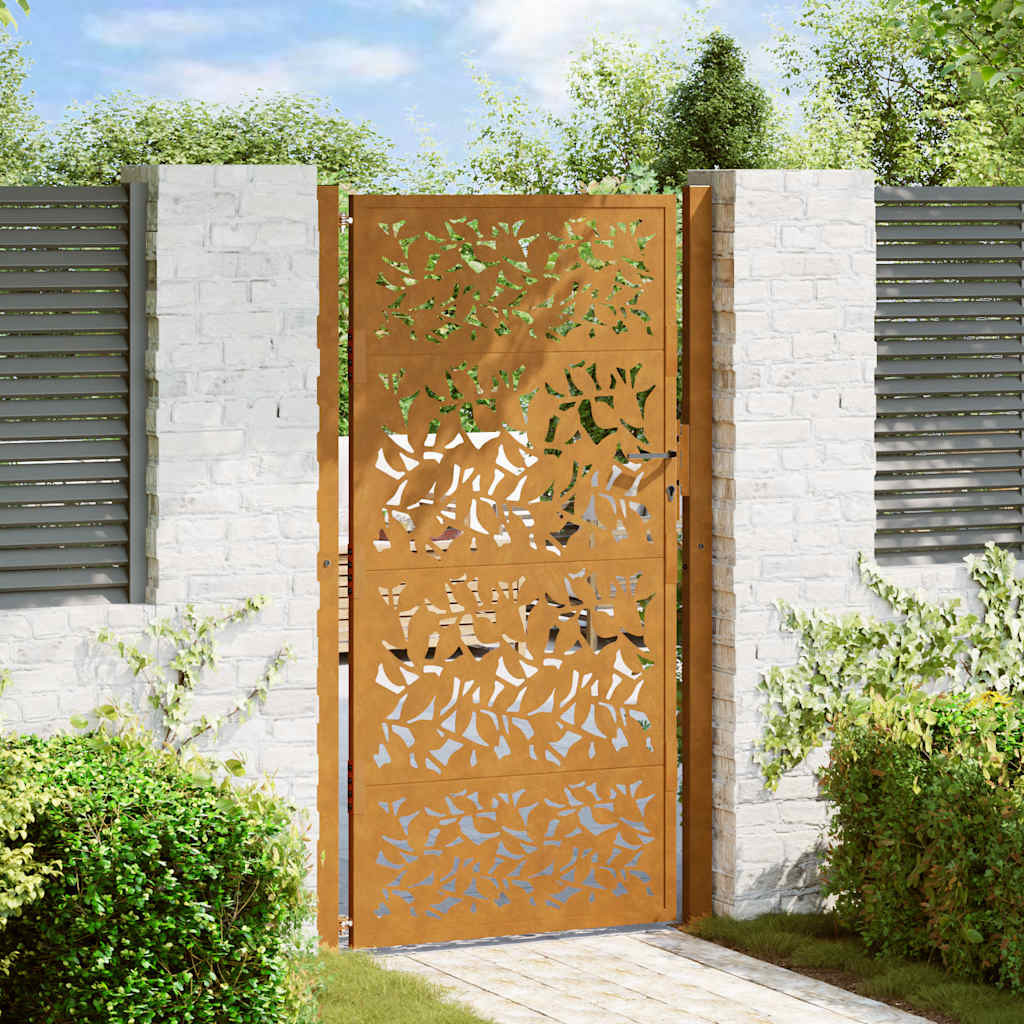 vidaXL Gartentor 100x175 cm Wetterfester Stahl Blattdesign