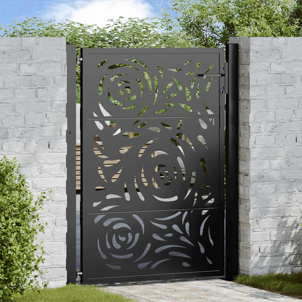 vidaXL Gartentor Schwarz 100x125 cm Stahl Flammendesign