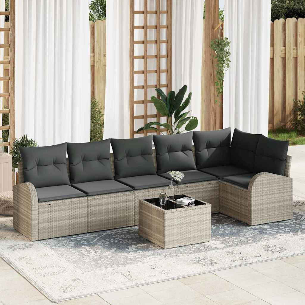vidaXL Gartensofa-set mit Kissen 7 pcs Hellgrau Poly-Rattan