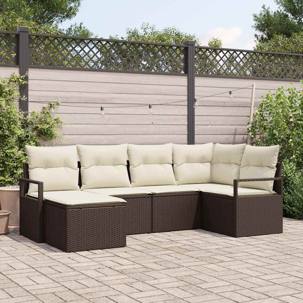 vidaXL Sofa Set mit Kissen 6 pcs Braun und Creme Poly-Rattan