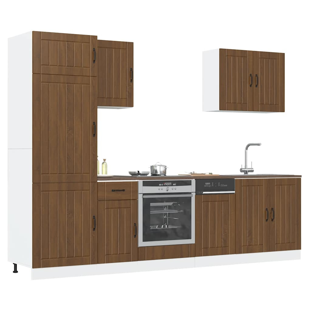 vidaXL 7-tlg. Küchenschrank-Set Lucca Braun Eichen-Optik Holzwerkstoff