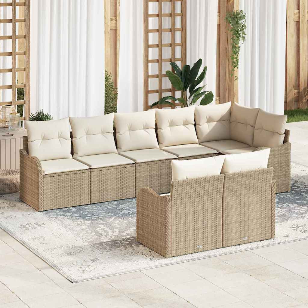 vidaXL Gartensofa-set mit Speicher 8 pcs Beige und Weiß Poly-Rattan