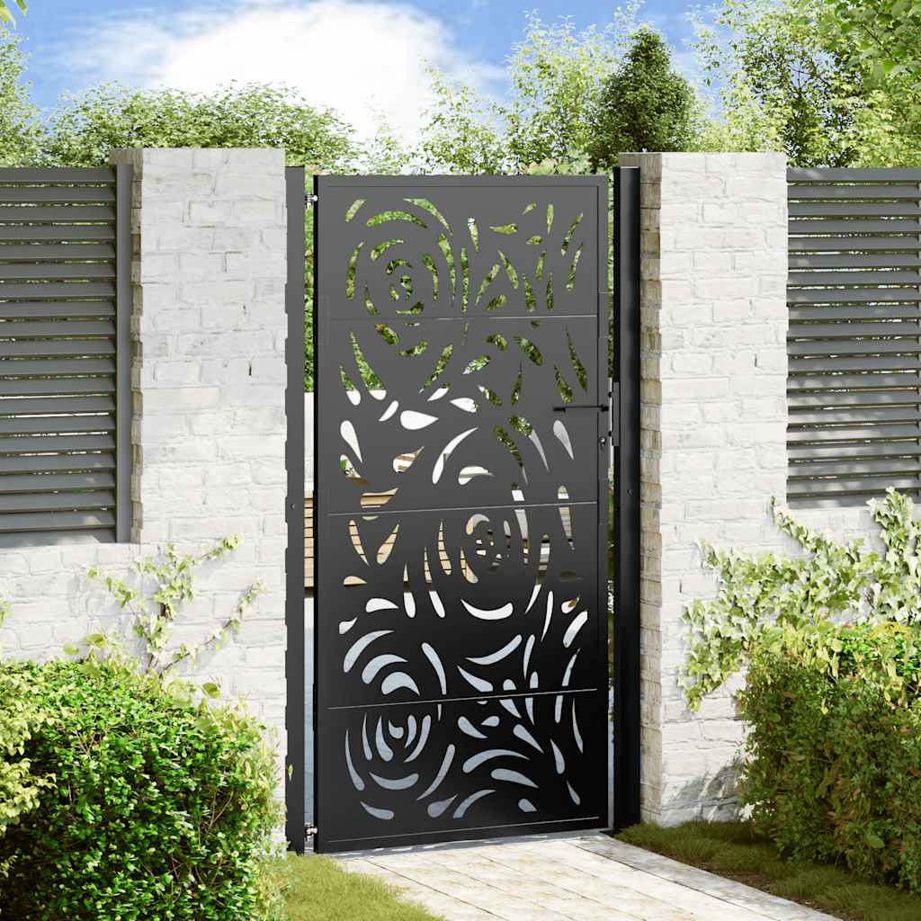 vidaXL Gartentor Schwarz 100x175 cm Stahl Flammendesign