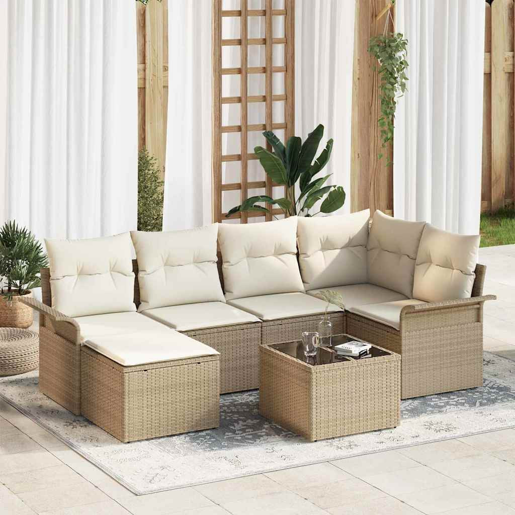 vidaXL Gartensofa-set mit Speicher 7 pcs Beige Poly-Rattan