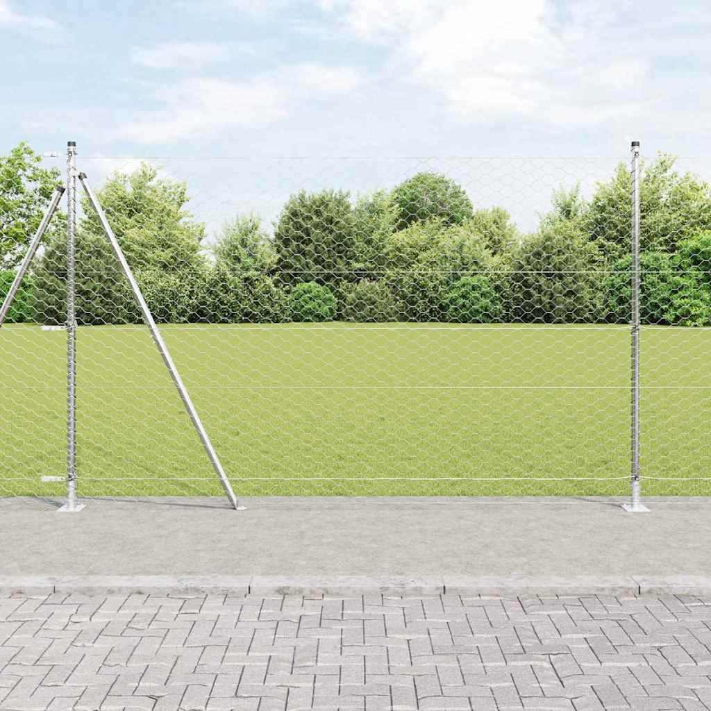 vidaXL Sechseckzaun mit Betonsockel 50 x 1,6 m Verzinkter Stahl Silber