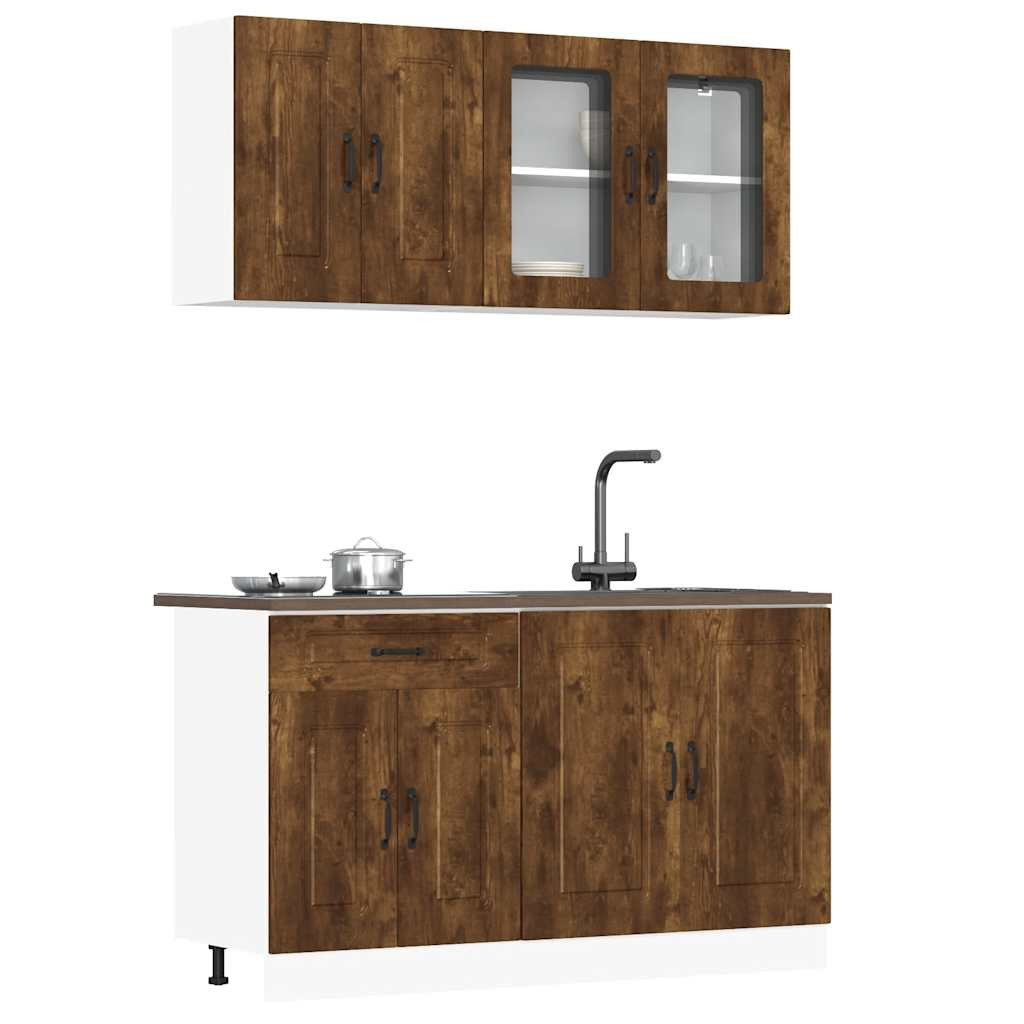 vidaXL 4-tlg. Küchenschrank-Set Kalmar Räuchereiche Holzwerkstoff