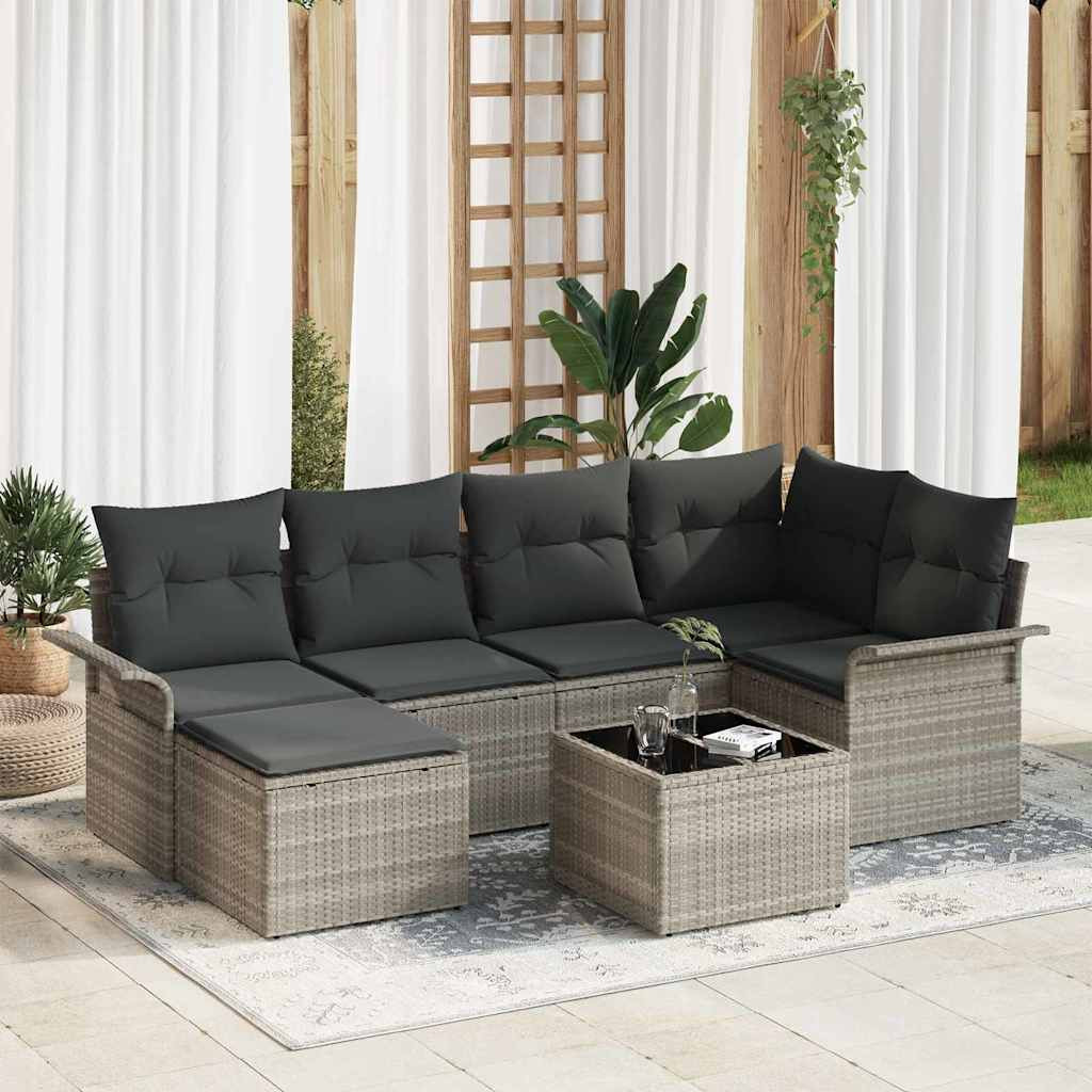 vidaXL Gartensofa-set mit Speicher 7 pcs Hellgrau Poly-Rattan