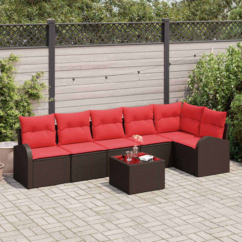 vidaXL Gartensofa-set mit Kissen 7 pcs Braun und Rot Poly-Rattan