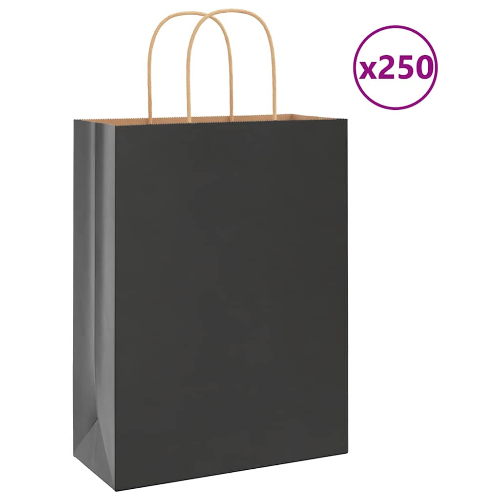 vidaXL Papiertragetaschen 250 Stk. mit Henkeln Schwarz 26x12x35 cm