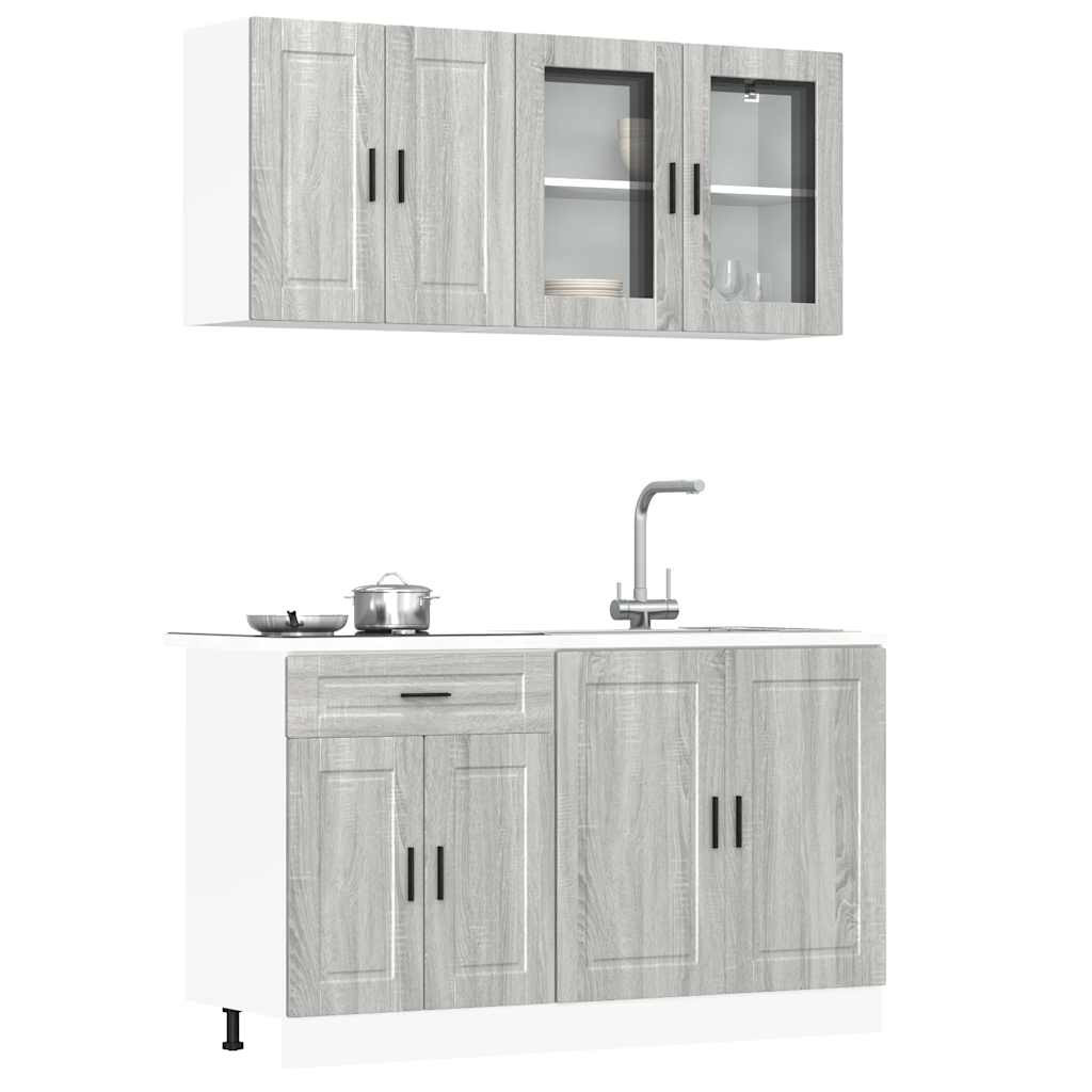 vidaXL 4-tlg. Küchenschrank-Set Porto Grau Sonoma Holzwerkstoff