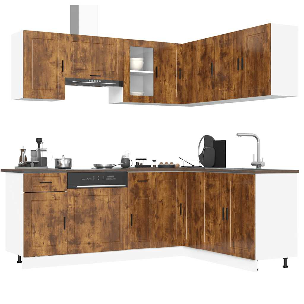 vidaXL 11-tlg. Küchenschrank-Set Porto Räuchereiche Holzwerkstoff