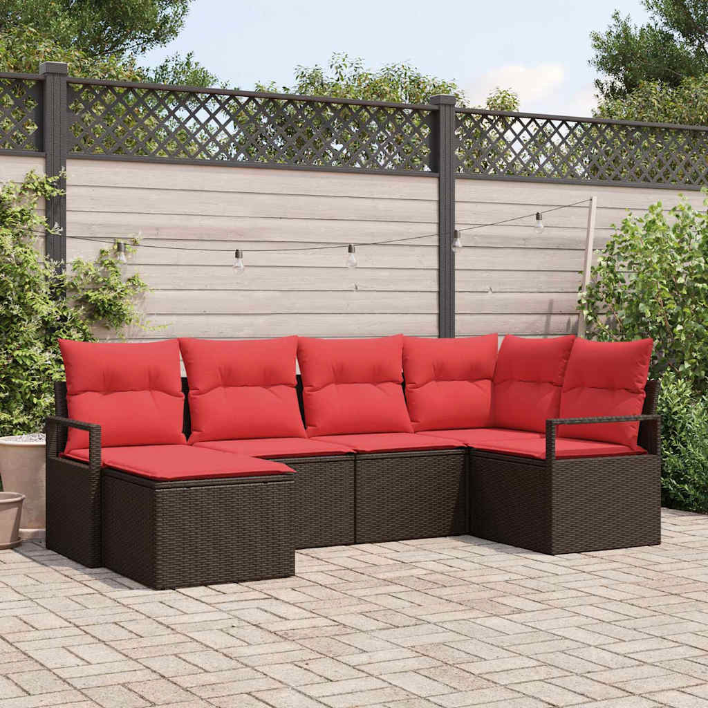 vidaXL Sofa Set mit Kissen 6 pcs Braun und Rot Poly-Rattan