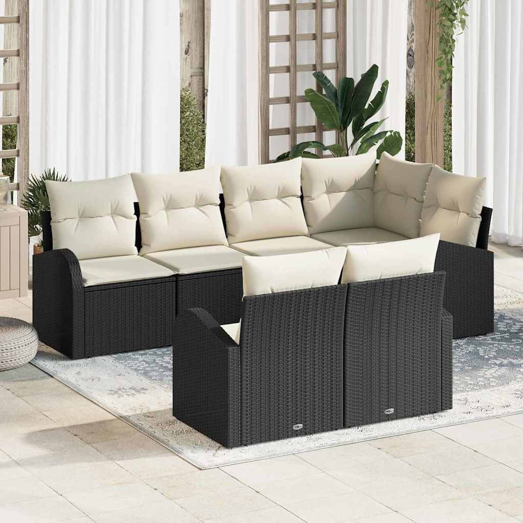 vidaXL Gartensofa-set mit Kissen 7 pcs Schwarz und Weiß Poly-Rattan