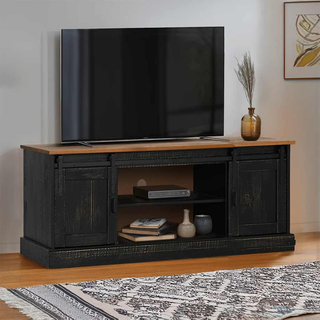 vidaXL TV-Schrank HALDEN 2 Schiebetüren Schwarz 150x40x60cm Massivholz
