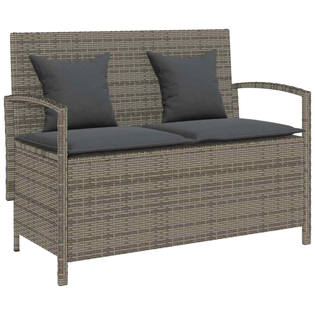 vidaXL Gartenbank mit Stauraum und Kissen Grau Poly Rattan